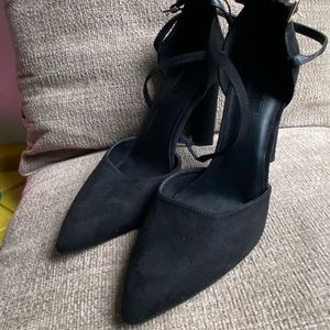 Size 7.5 black strap heels